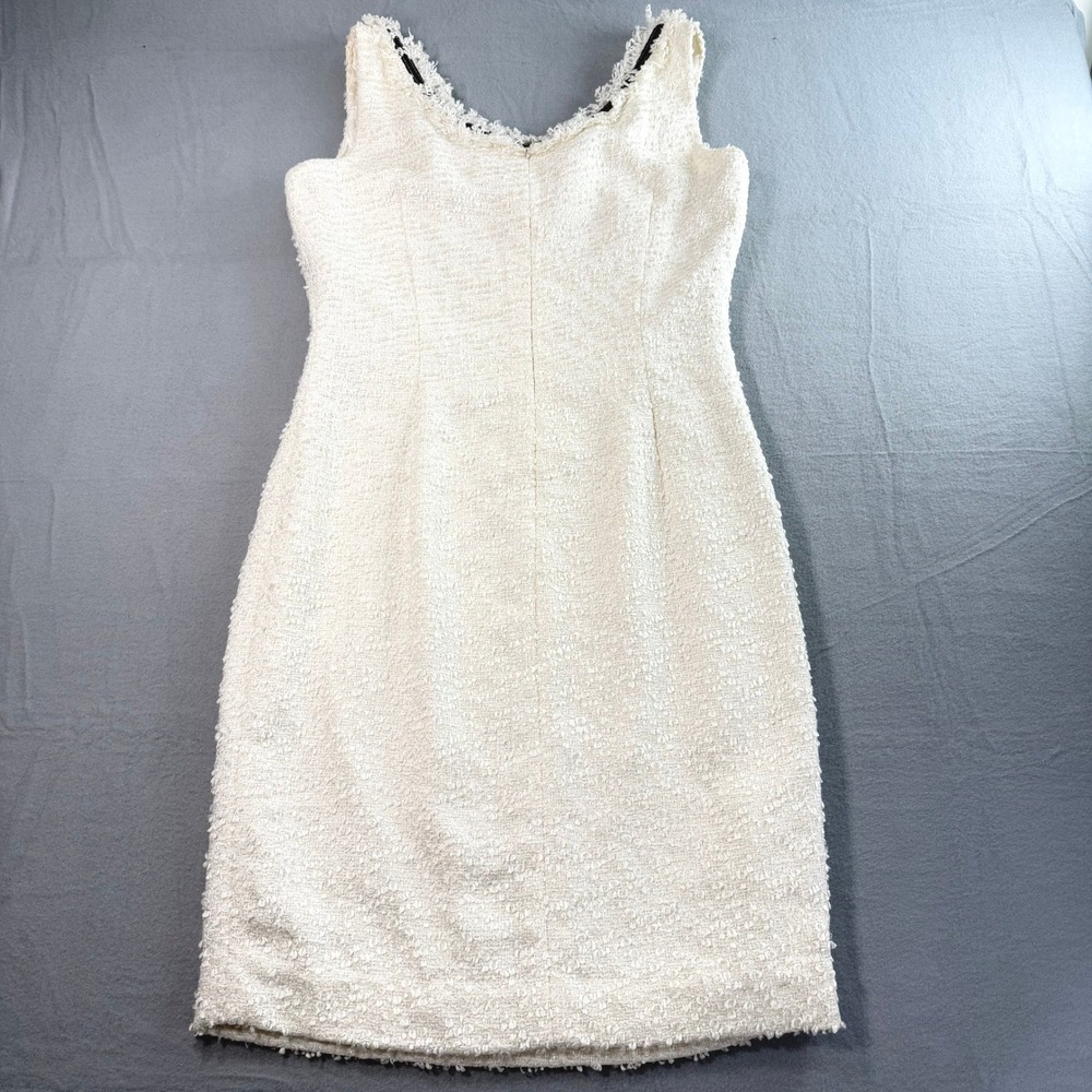 Vintage Escada White Tweed Boucle Sheath Dress 38 Slovenia Luxury Ribbon Trim - Picture 3 of 8